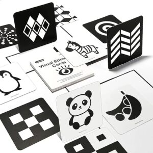 beiens Sensory Toys Karten, Schwarz und Weiß Neugeborenen Gehirn Entwicklung Spielzeug, Visuelle Stimulation Lernen Aktivität Karten für 0-3 Monate, 40 Seiten 5,5'' x 5,5'' Pädagogisches Baby Geschenk